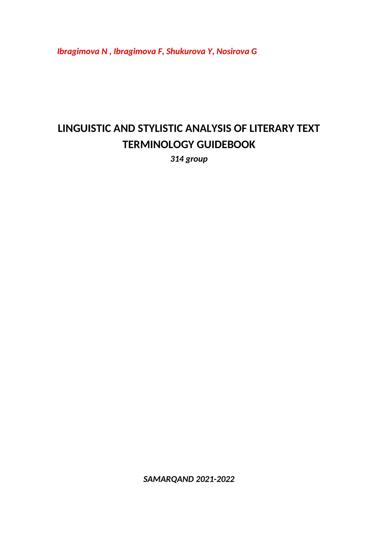 LINGUISTIC AND STYLISTIC ANALYSIS OF LITERARY TEXT TERMINOLOGY GUIDEBOOK