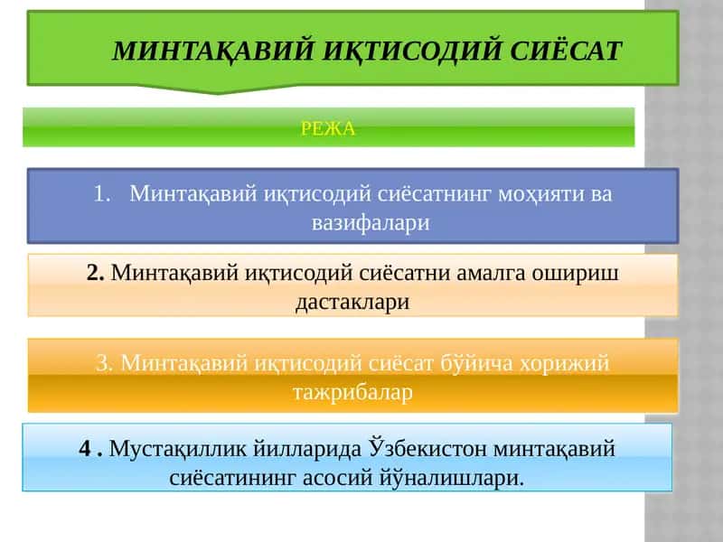 МИНТАҚАВИЙ ИҚТИСОДИЙ СИЁСАТ