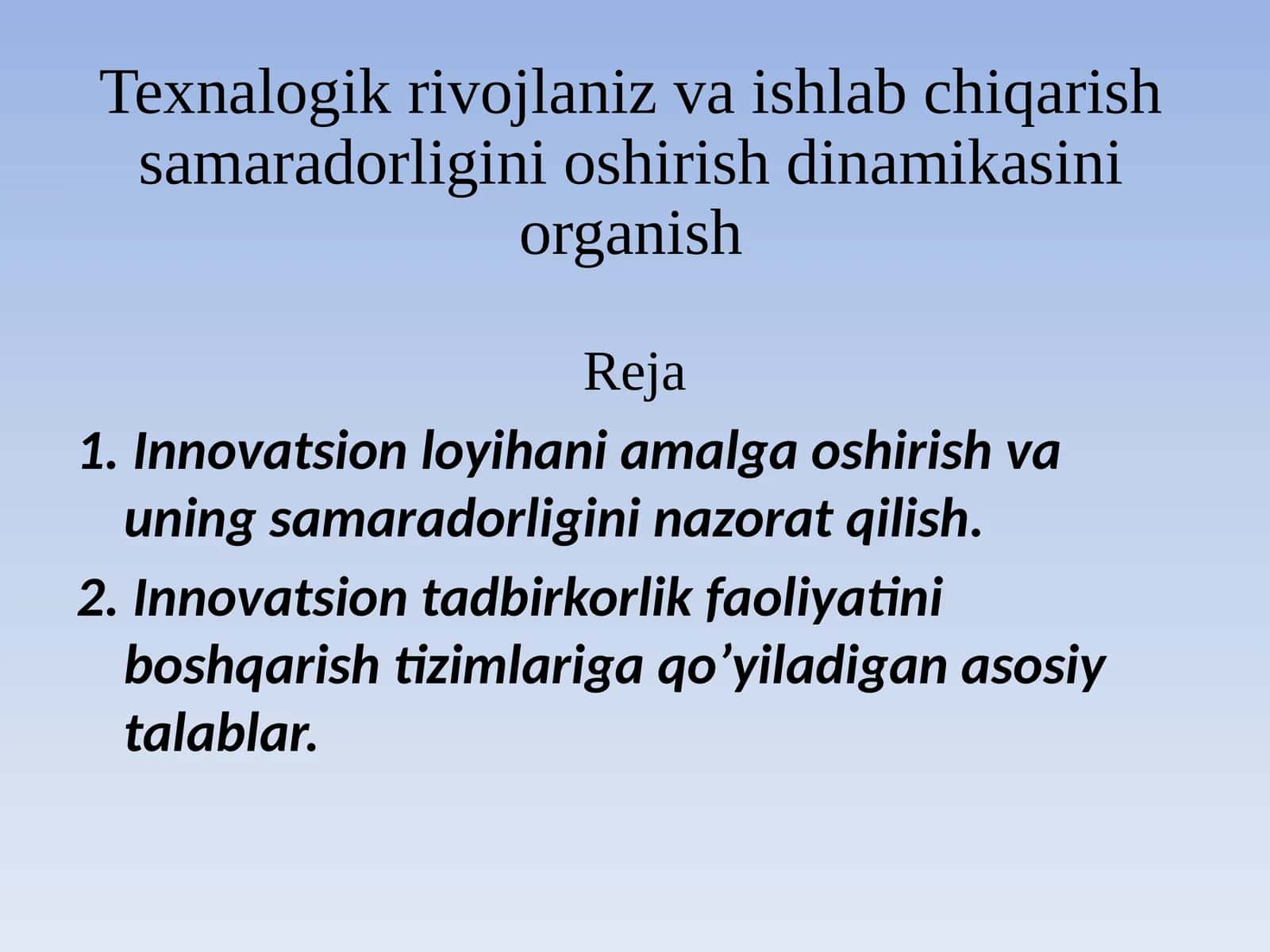 Innovatsion loyihalarni amalga oshirish