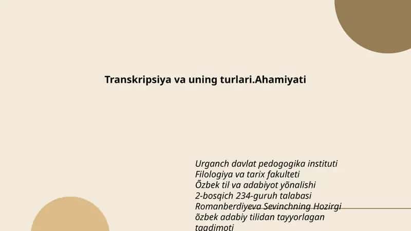 Hozirgi õzbek adabiy tilidan tayyorlagan taqdimoti
