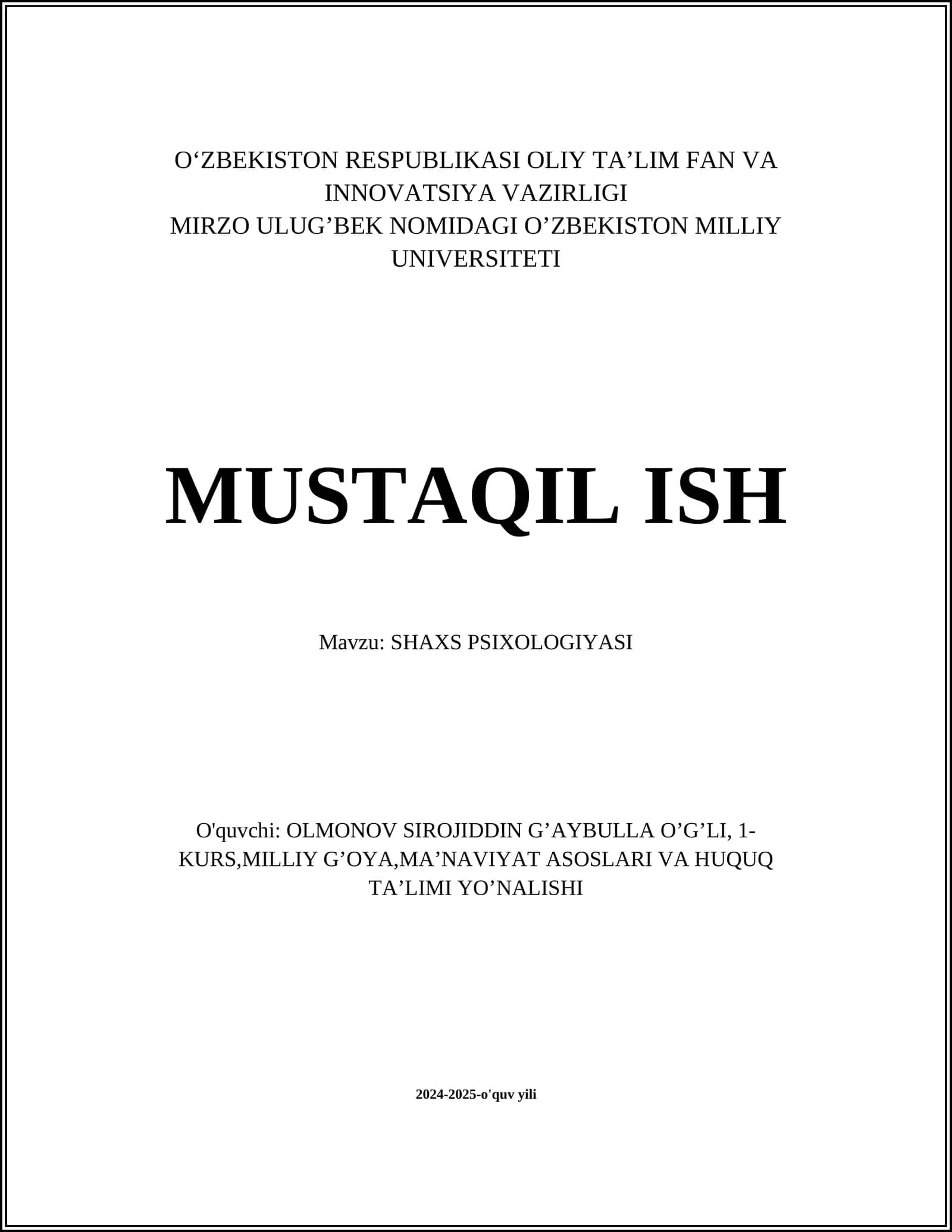 SHAXS PSIXOLOGIYASI
