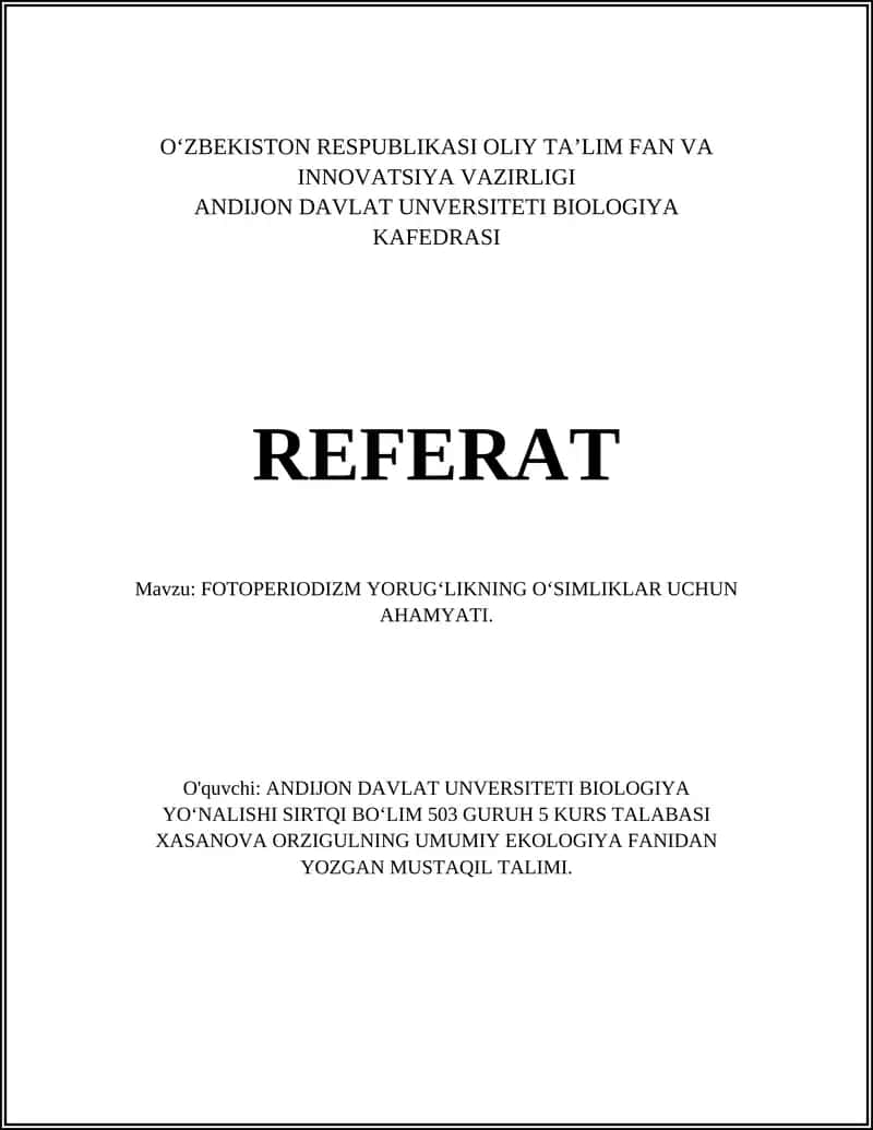 Fotoperiodizmning oʻsimliklar uchun ahamiyati