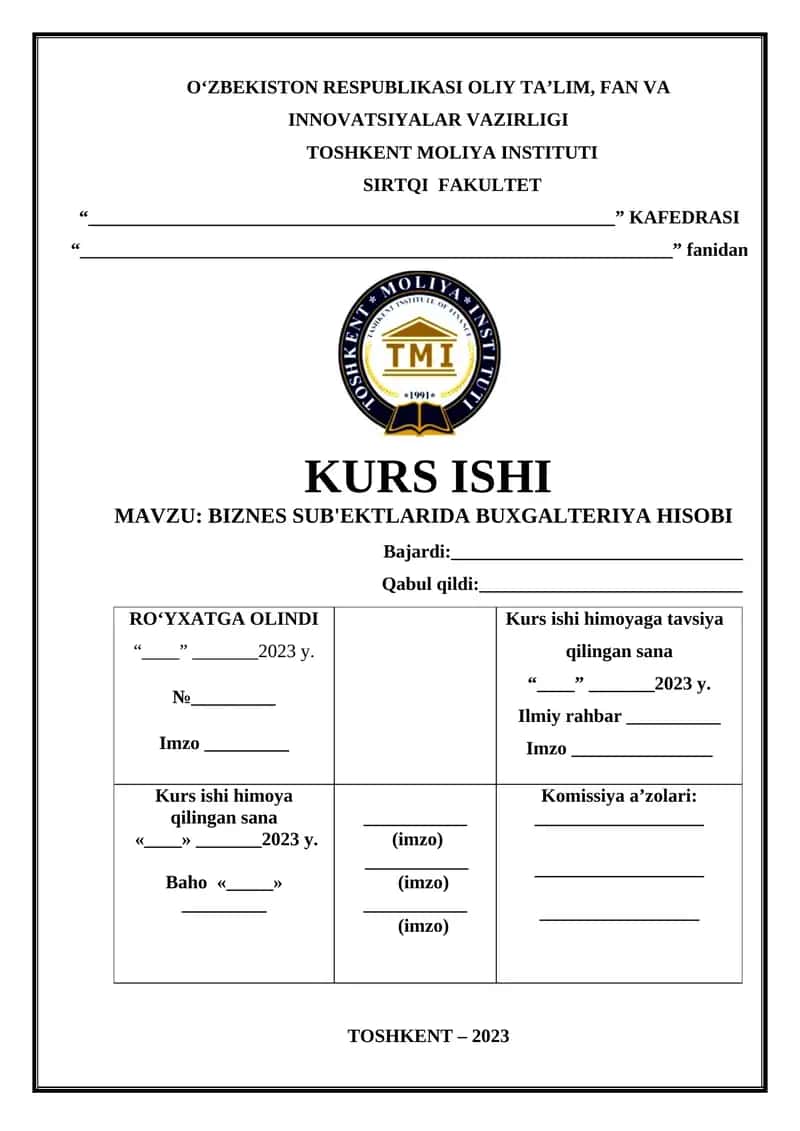 BIZNES SUB'EKTLARIDA BUXGALTERIYA HISOBI