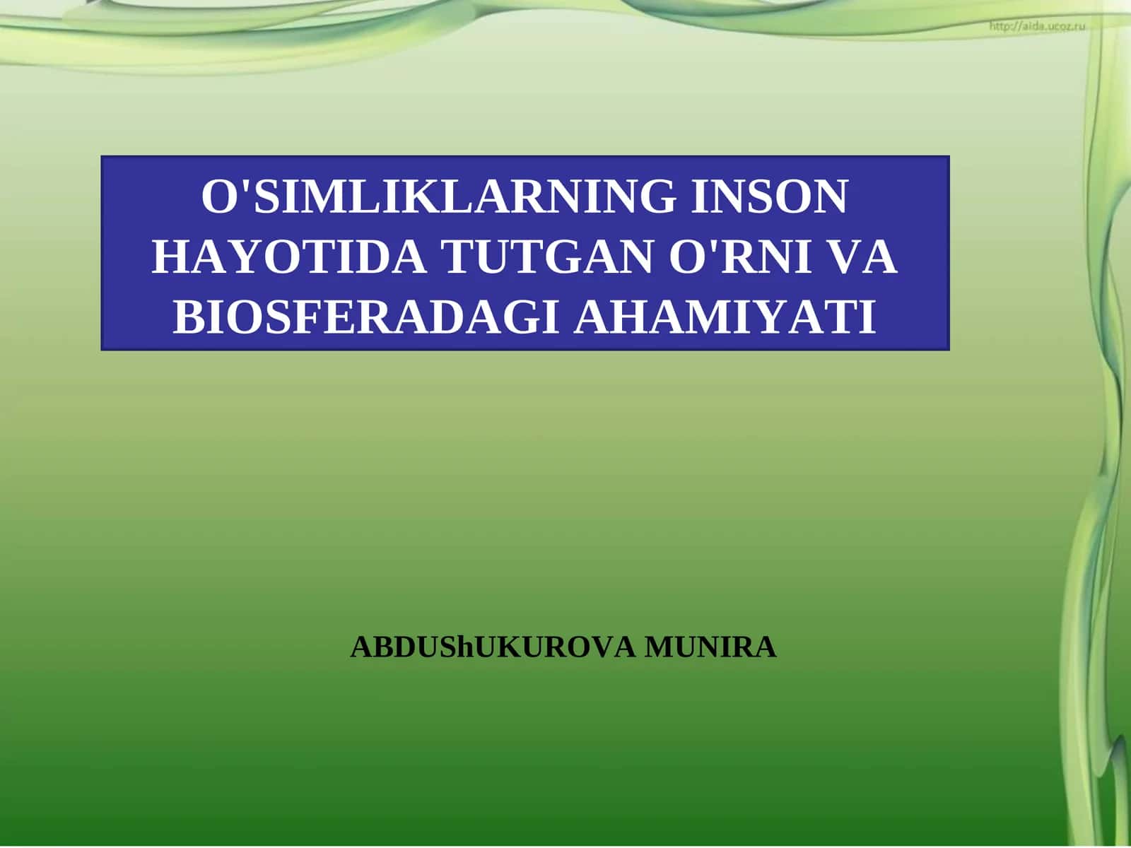 O'SIMLIKLARNING INSON HAYOTIDA TUTGAN O'RNI VA BIOSFERADAGI AHAMIYATI