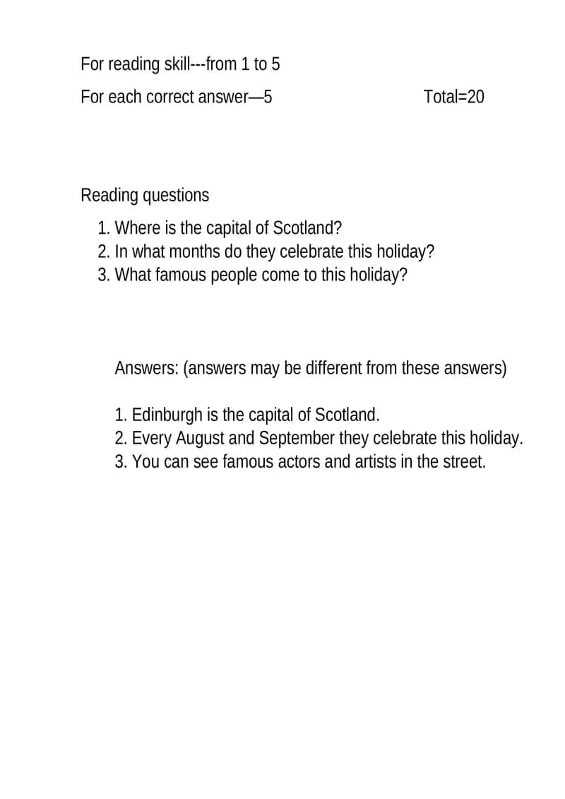 Reading Comprehension Practice - Scotland Holiday