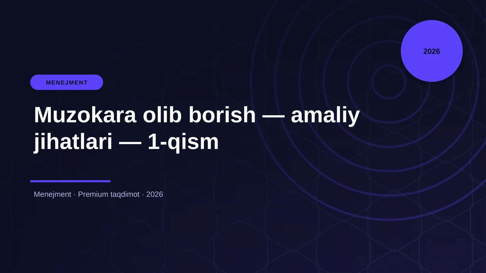 Muzokara olib borish — amaliy jihatlari — 1-qism