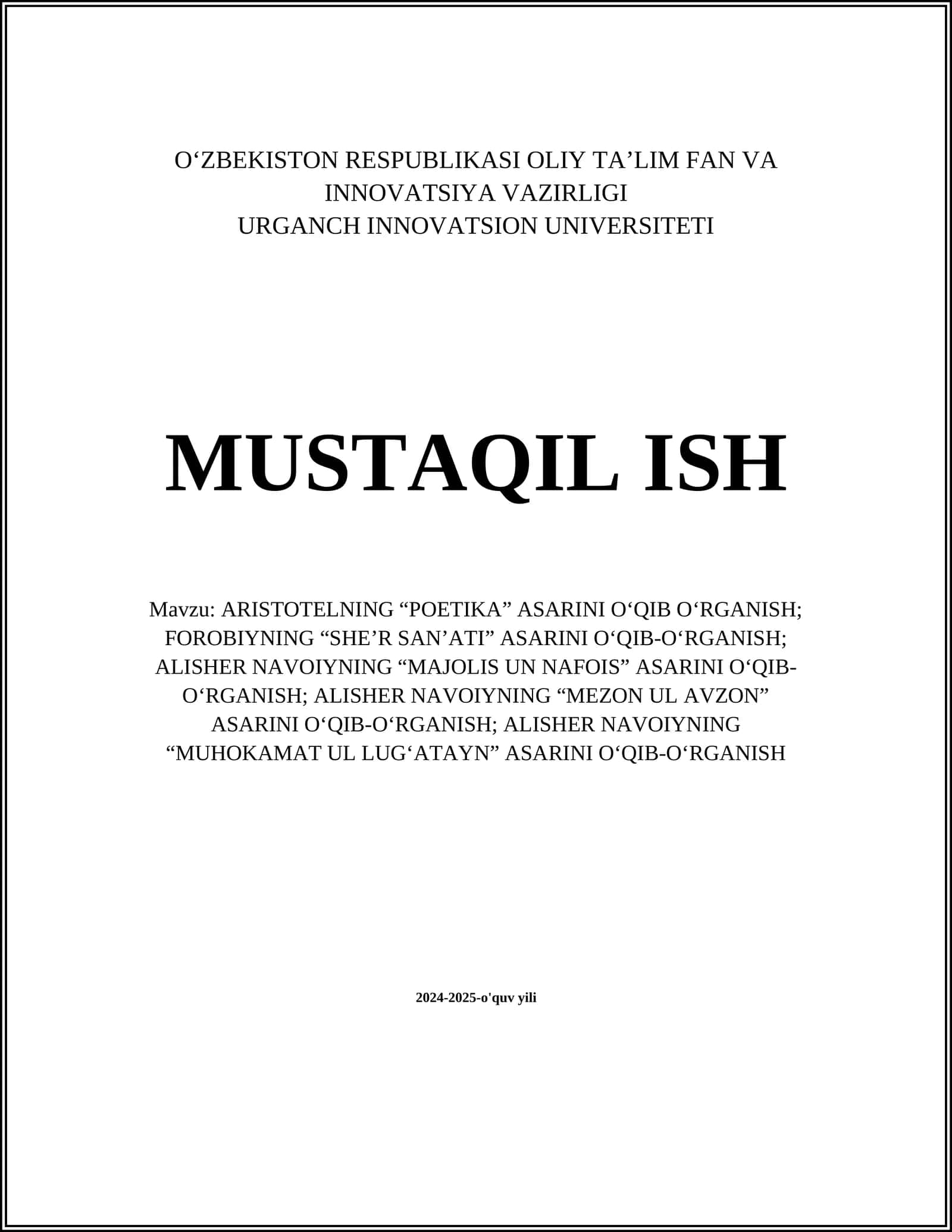 ARISTOTELNING “POETIKA” ASARINI O‘QIB O‘RGANISH