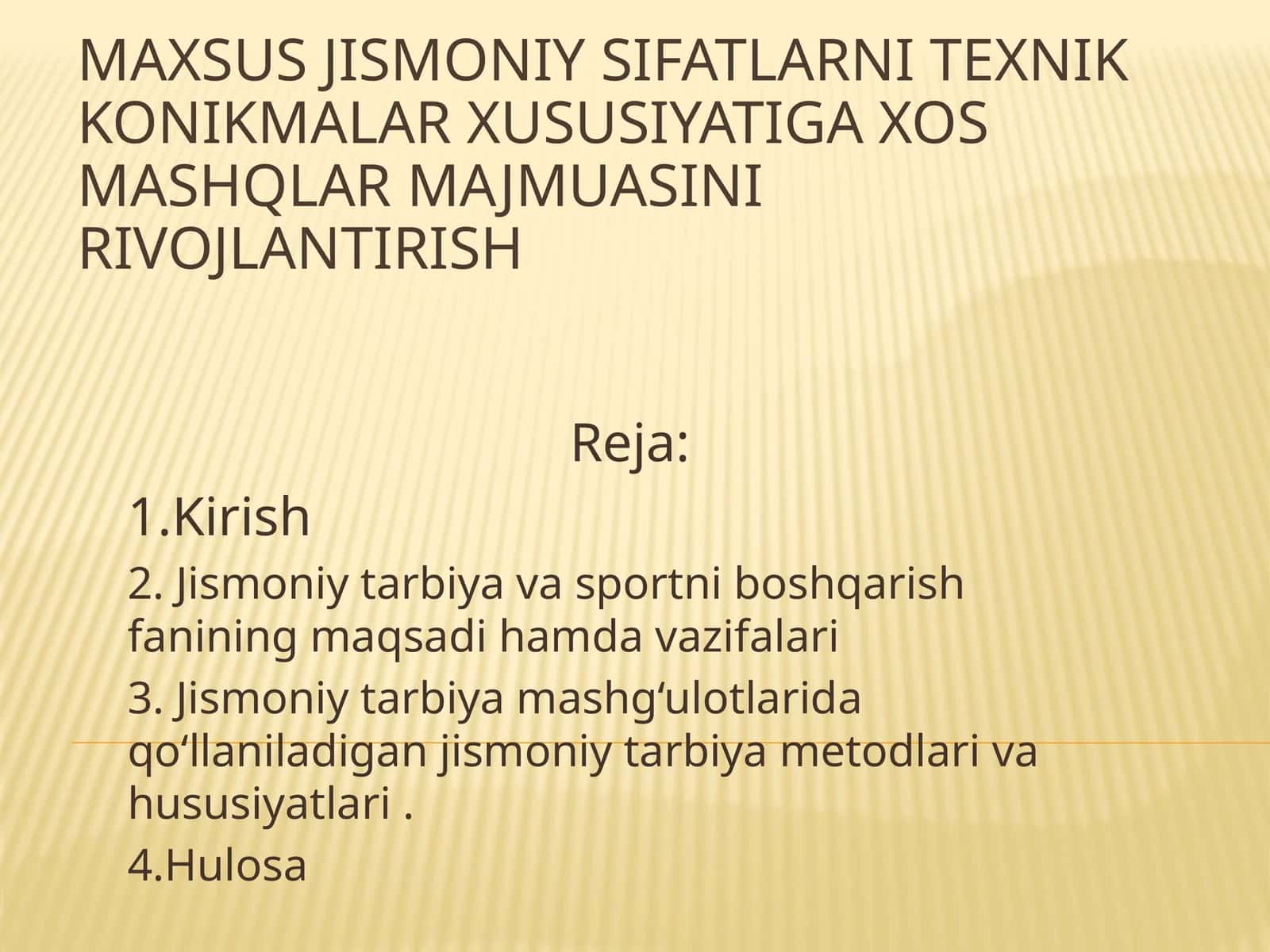 Maxsus jismoniy sifatlarni texnik konikmalar xususiyatiga xos mashqlar majmuasini rivojlantirish
