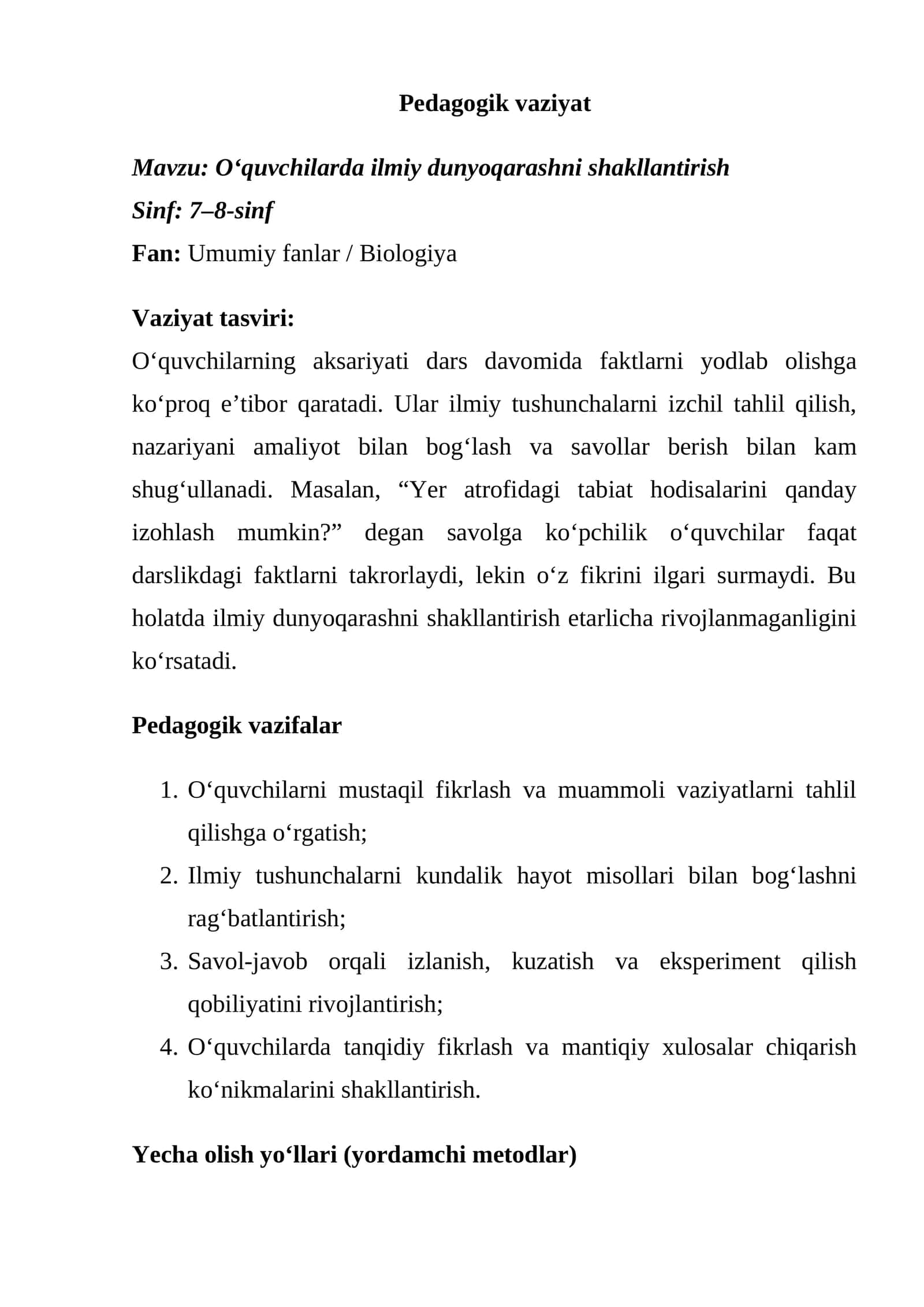 Pedagogik vaziyat
