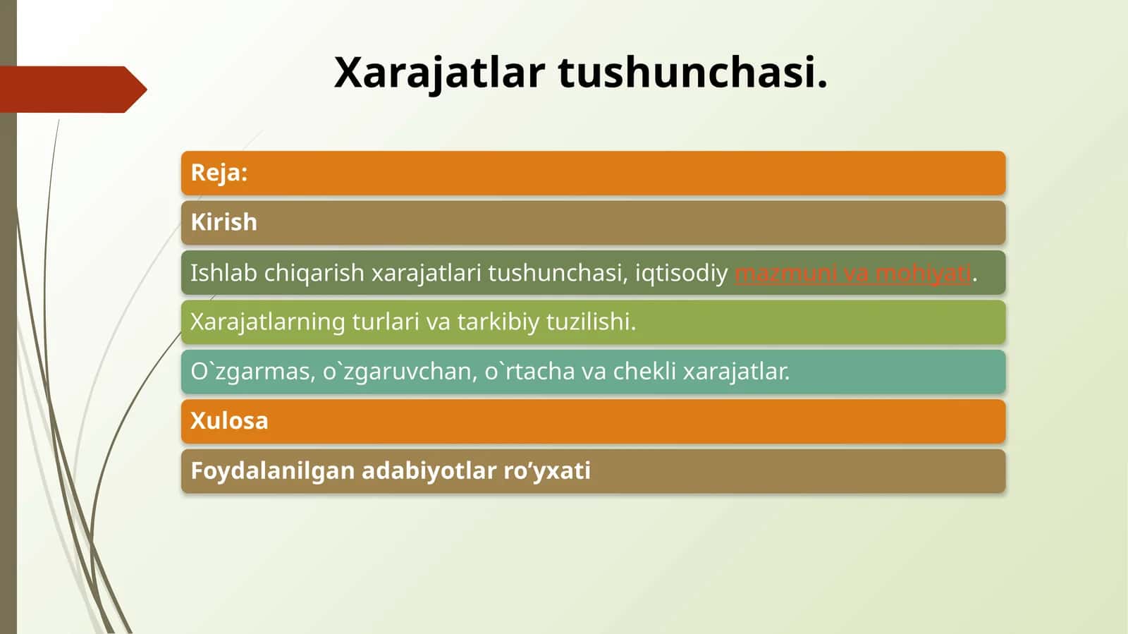 Xarajatlar tushunchasi