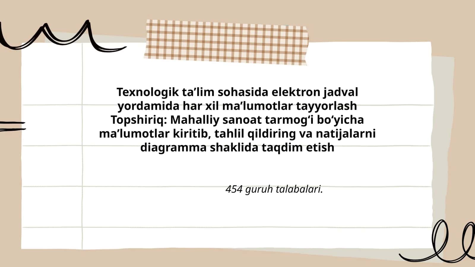 Texnologik ta’lim sohasida elektron jadval yordamida har xil ma’lumotlar tayyorlash