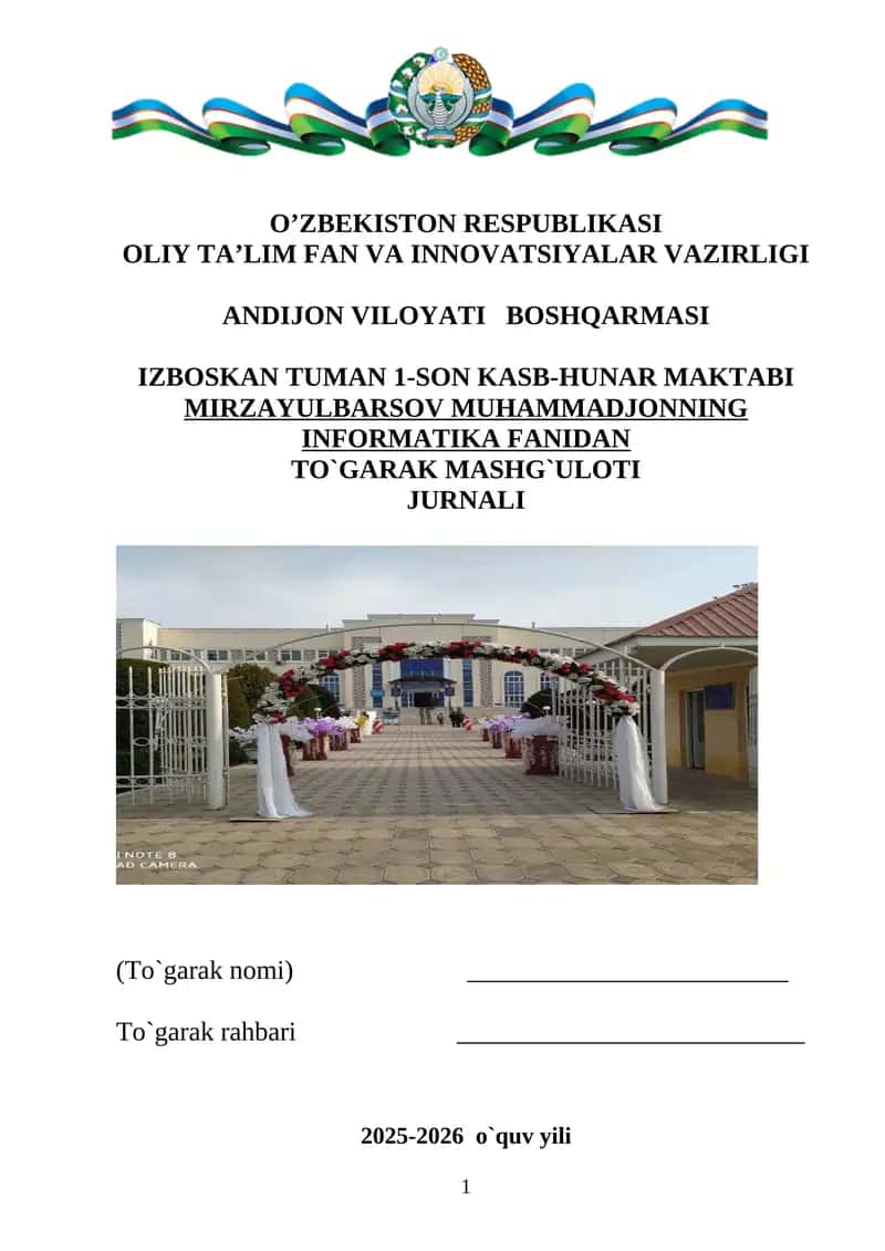 INFORMATIKA VA AXBOROT TEXNOLOGIYALARI FANIDAN TAYYOR TO'GARAK JURNAL (SHU YO'NALISH MAHSUS FANLARGAHAM TUSHADI)