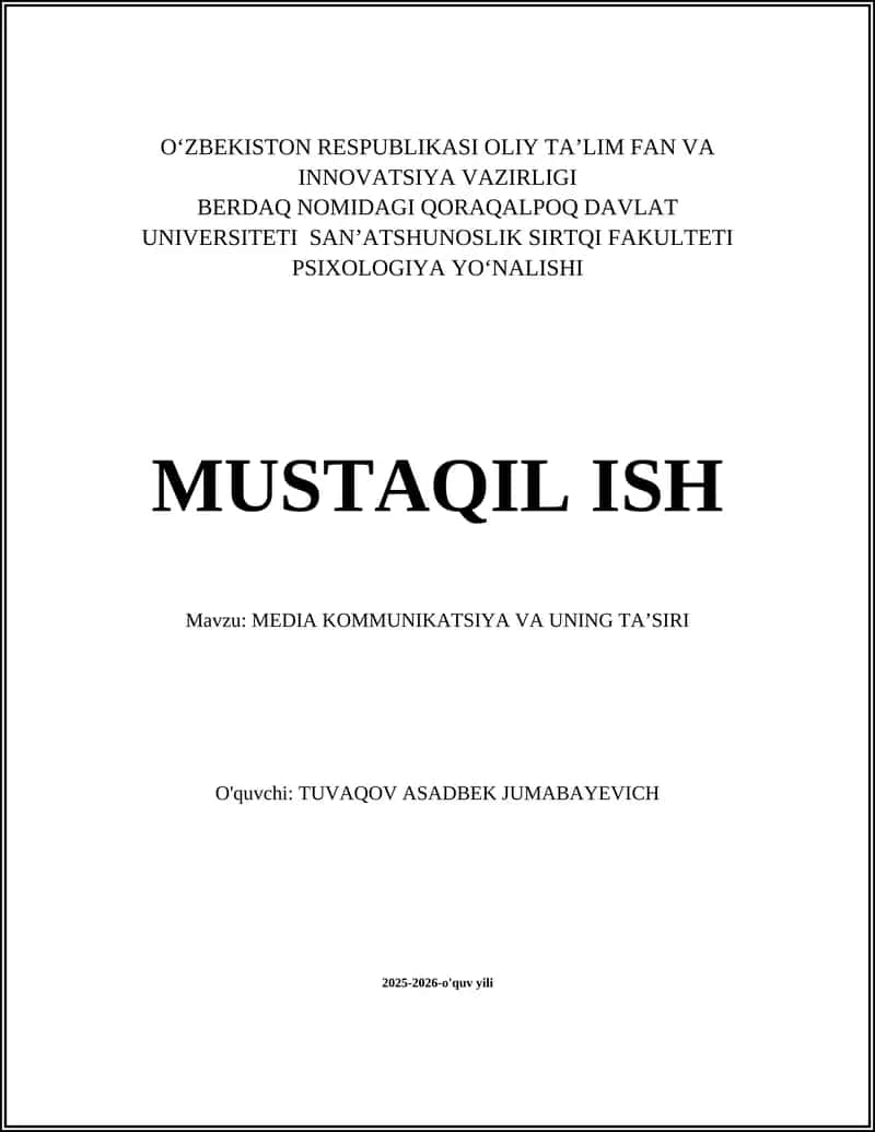 MEDIA KOMMUNIKATSIYA VA UNING TA'SIRI