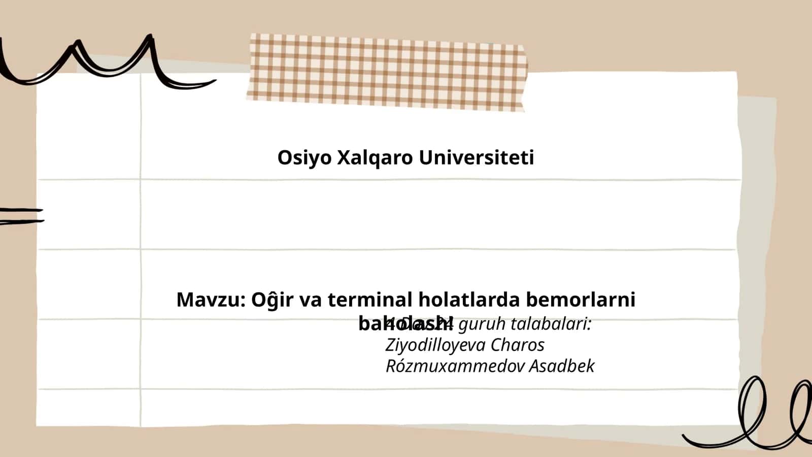 Og'ir va terminal holatlarda bemorlarni baholash