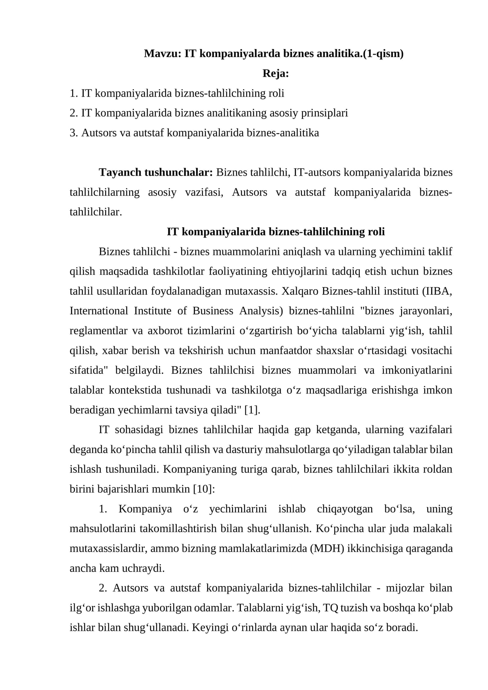 IT kompaniyalarda biznes analitika.(1-qism)