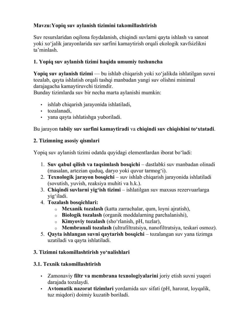 Yopiq suv aylanish tizimi
