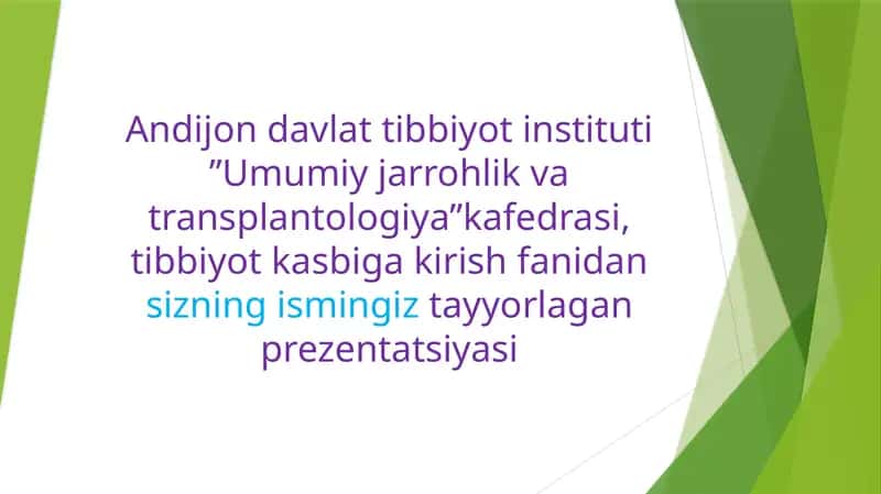 Prezentatsiya "Operatsiyadan keyin gi davr, bemor ni palataga olish"