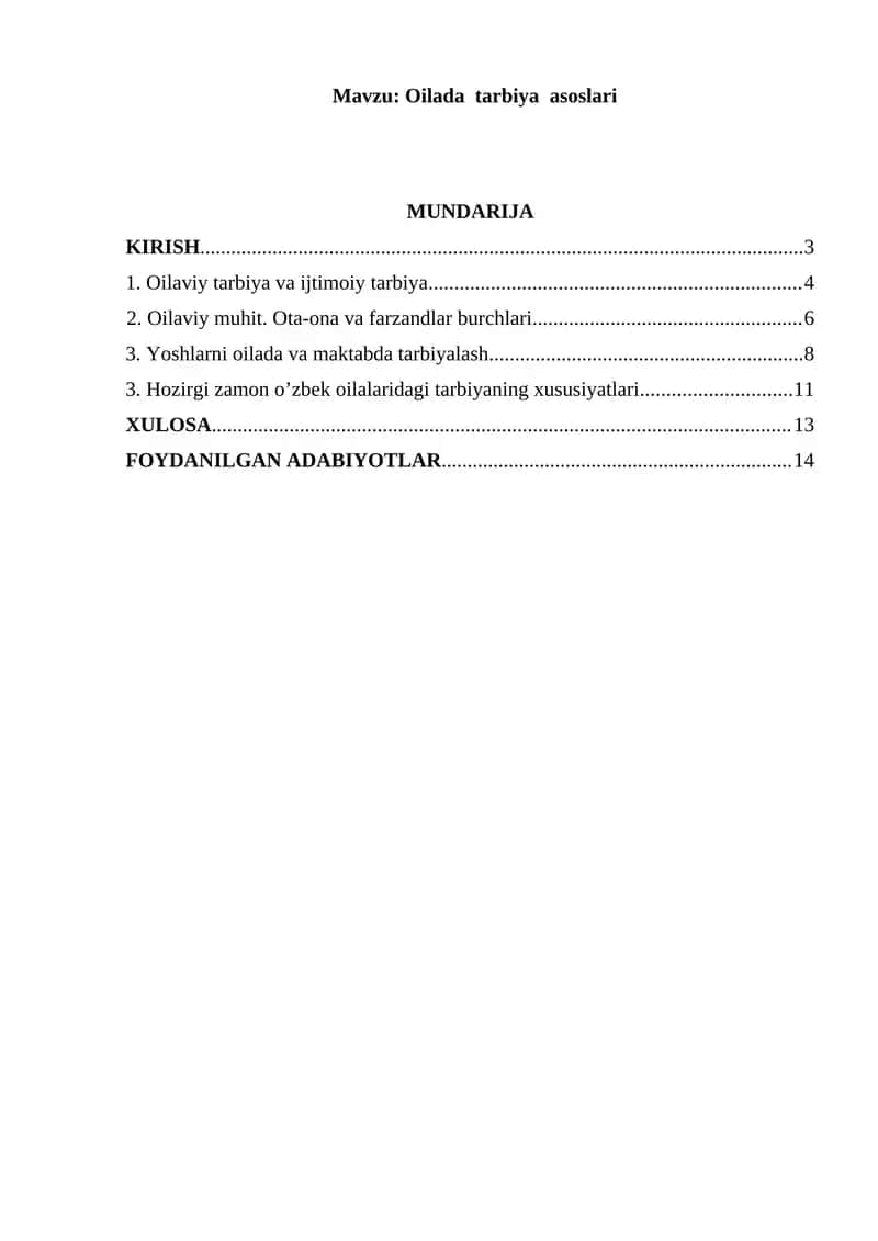 Oilada tarbiya asoslari