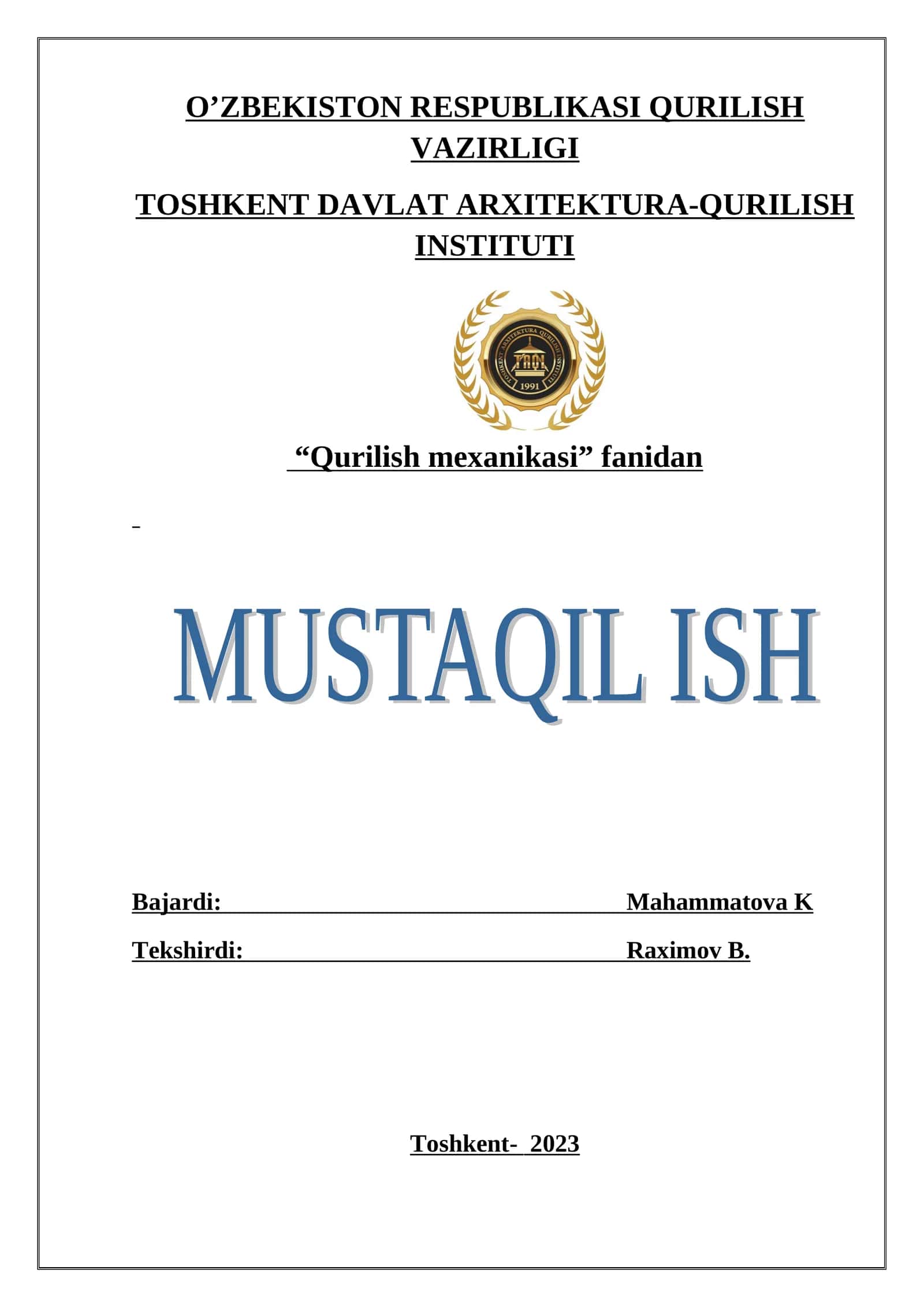 TASHQI VA ICHKI KUCHLAR BAJARGAN HAQIQIY ISHLARI