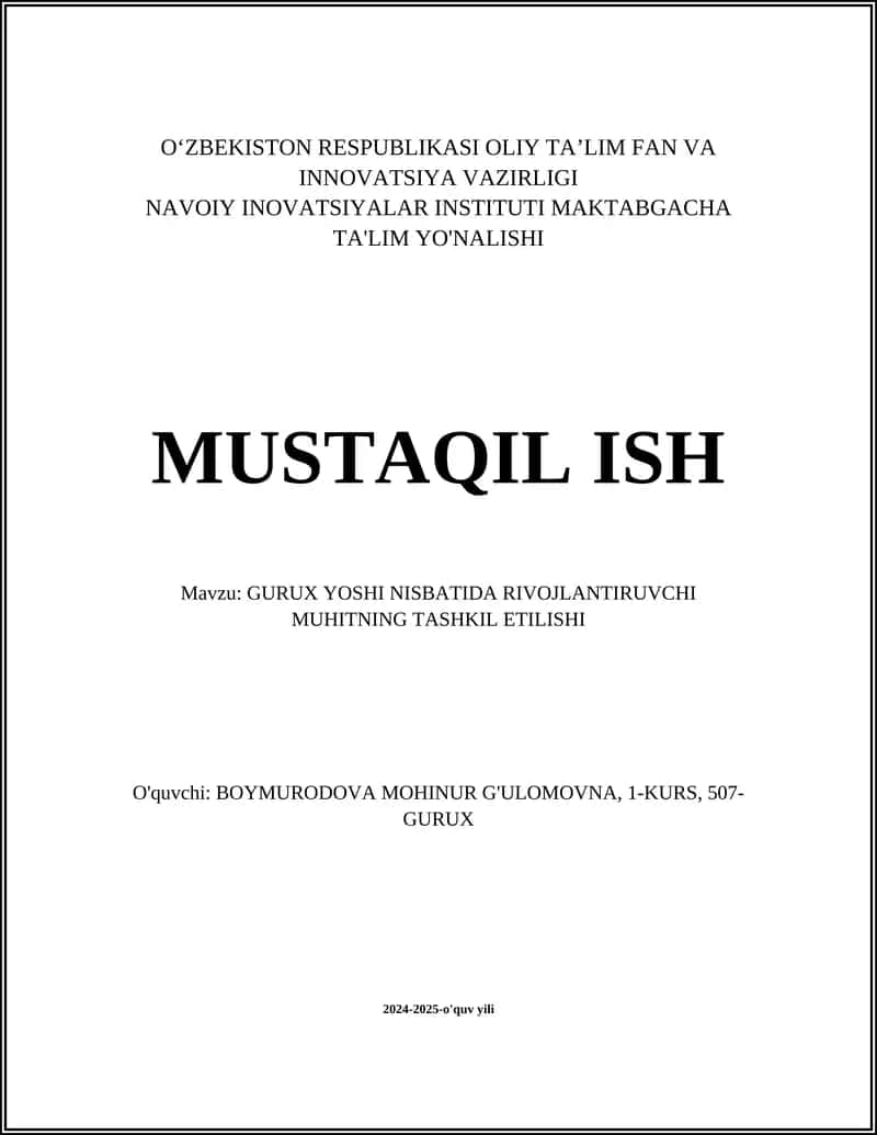 Gurux Yoshi Bolalar uchun Moslashuvchan Muhit