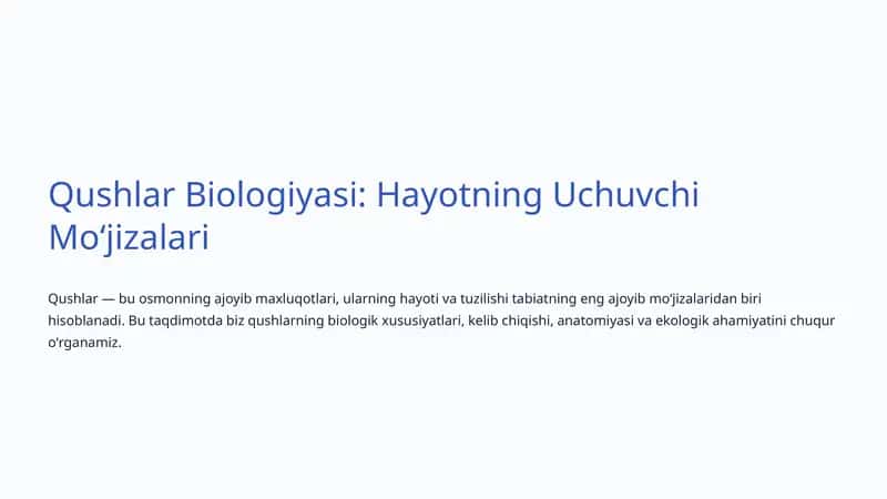 Qushlar Biologiyasi: Hayotning Uchuvchi Moʻjizalari