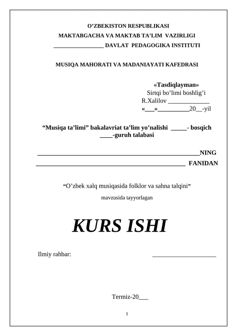 O’zbek xalq musiqasida folklor va sahna talqini