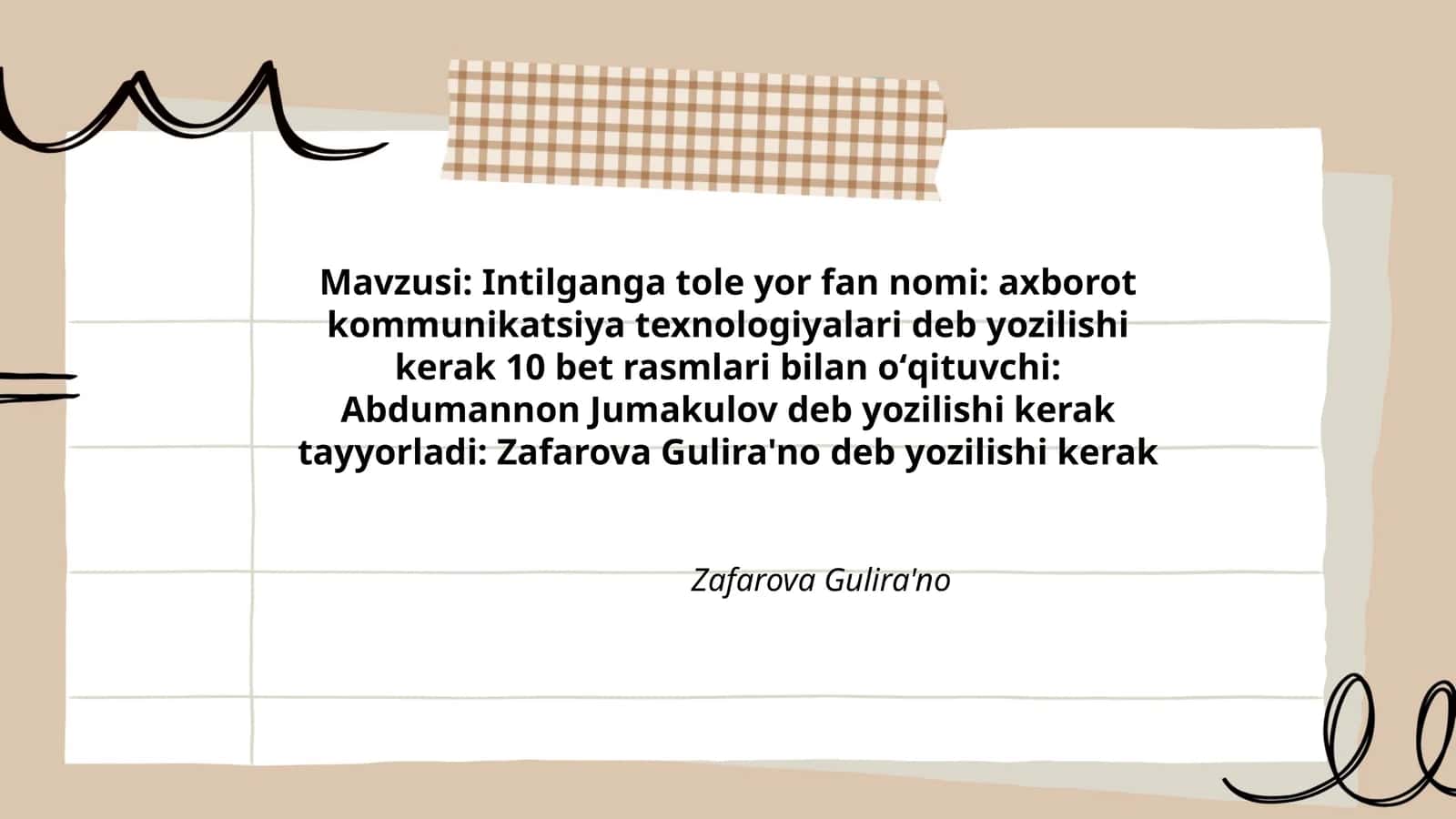 Intilganga tole yor fan nomi: axborot kommunikatsiya texnologiyalari