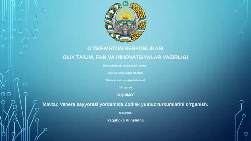 Venera sayyorasi yordamida Zodiak yulduz turkumlarini oʻrganish