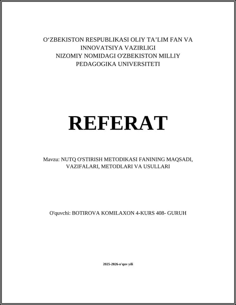Nutq O'stirish Metodikasi
