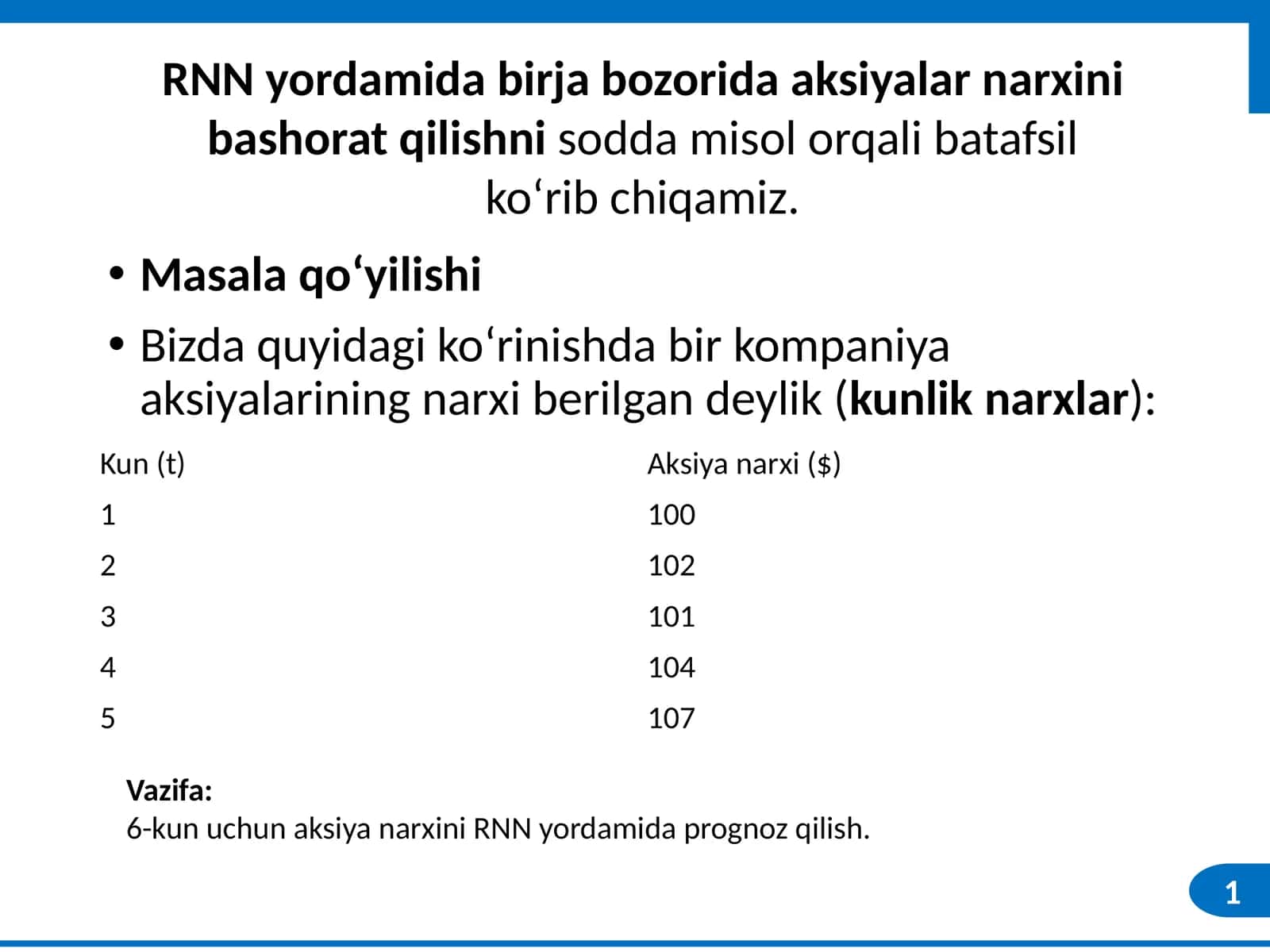 Aksiyalarning narxini bashorat qilish