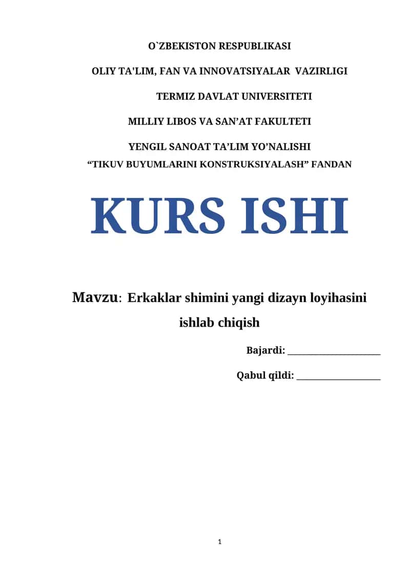 Erkaklar shimini yangi dizayn loyihasini ishlab chiqish
