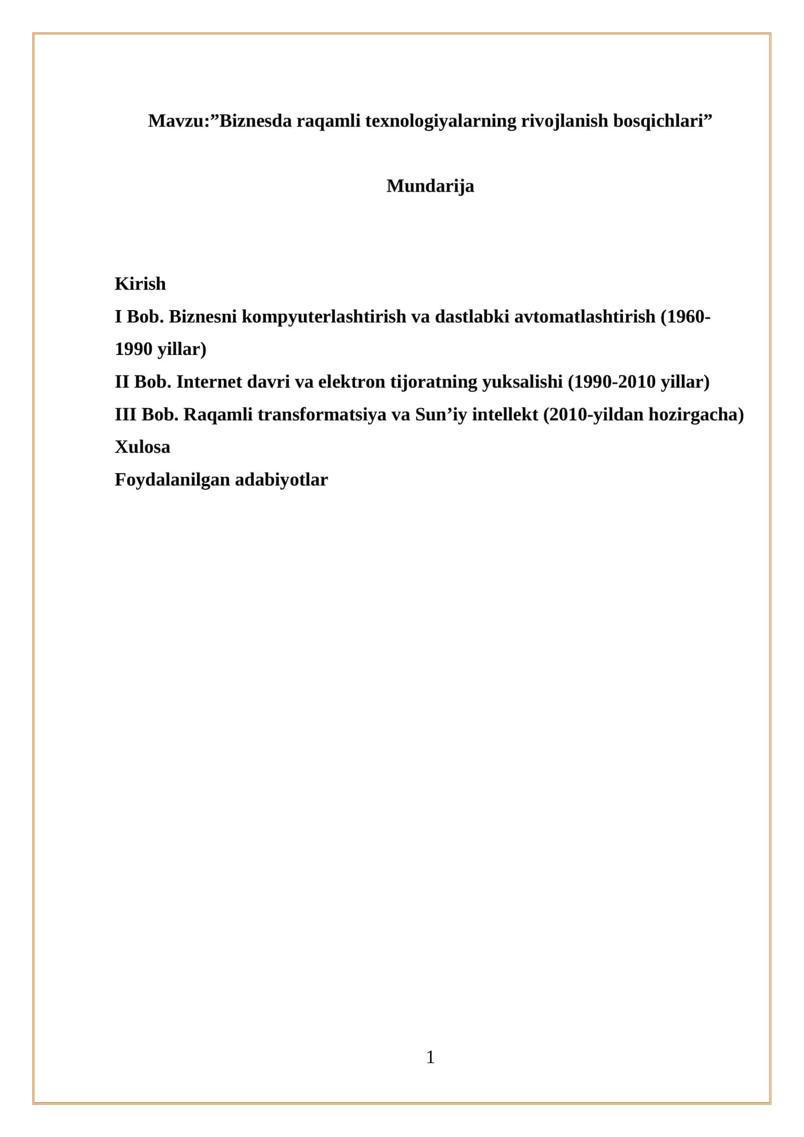 "Biznesda raqamli texnologiyalarning rivojlanish bosqichlari"