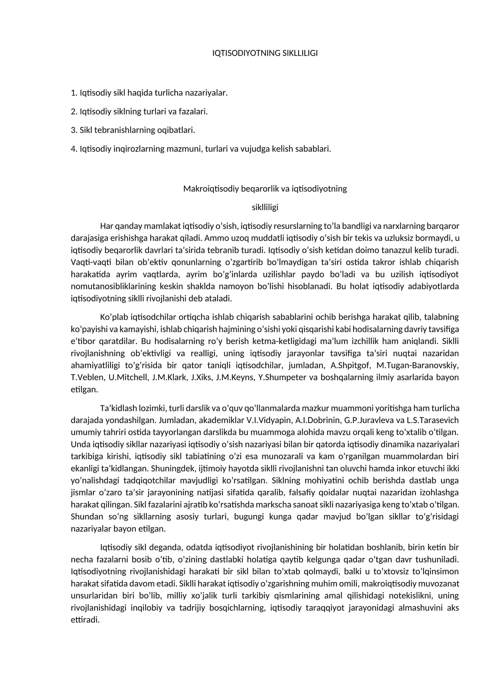 IQTISODIYOTNING SIKLLILIGI