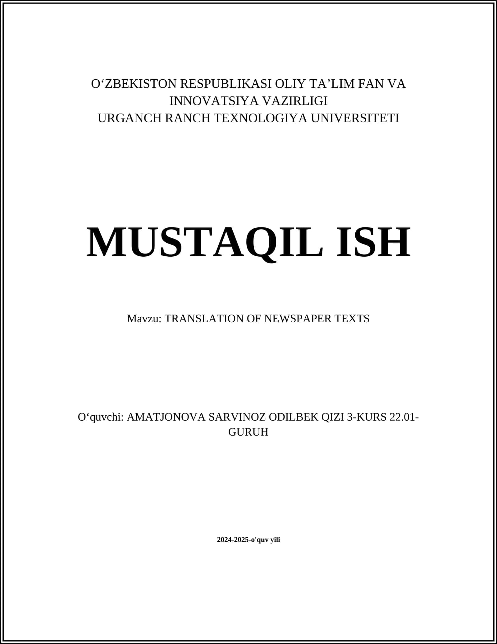 TRANSLATION OF NEWSPAPER TEXTS