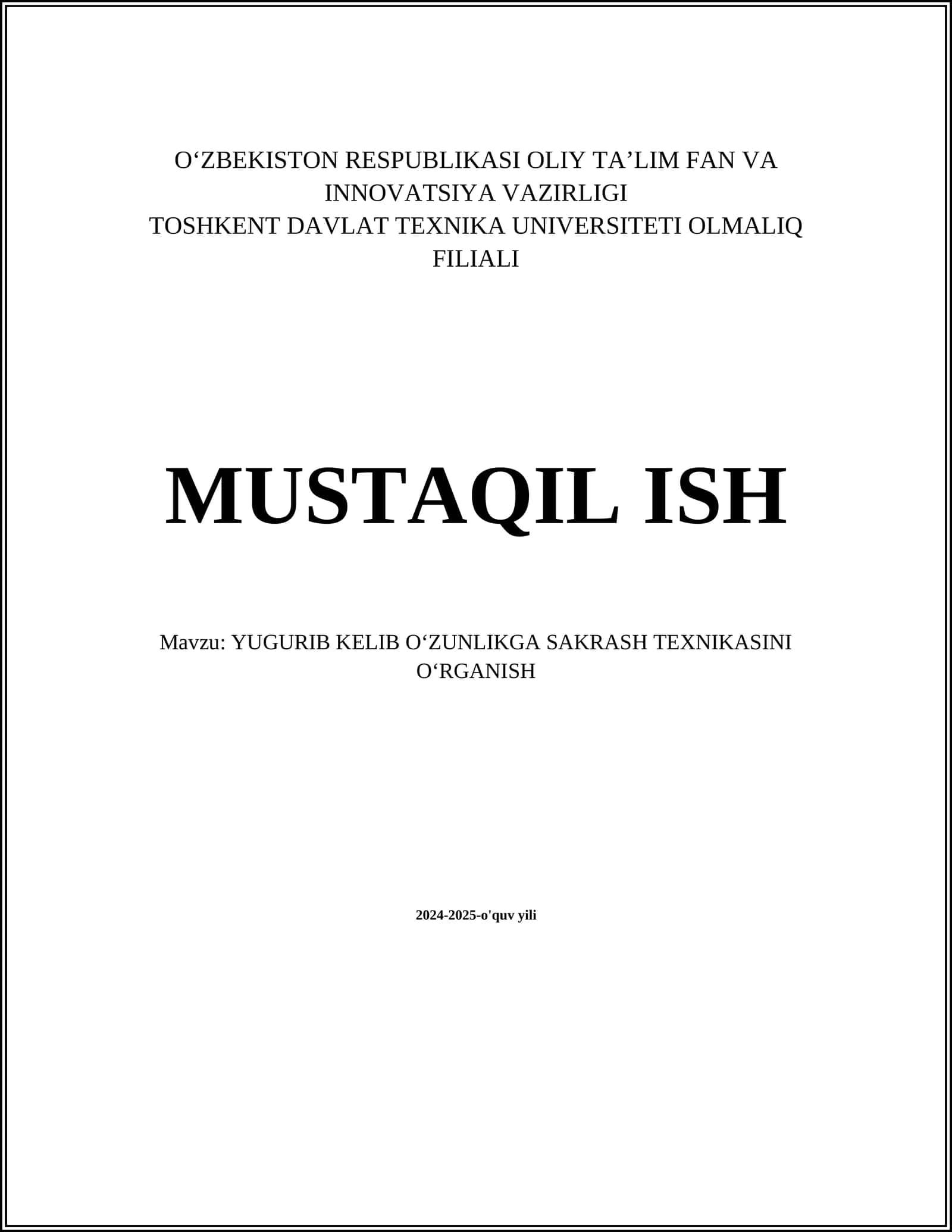 YUGURIB KELIB OʻZUNLIKGA SAKRASH TEXNIKASINI OʻRGANISH