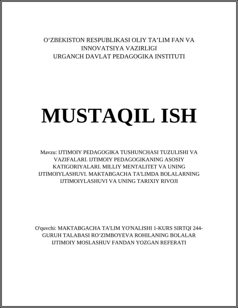 IJTIMOIY PEDAGOGIKA TUSHUNCHASI TUZULISHI VA VAZIFALARI