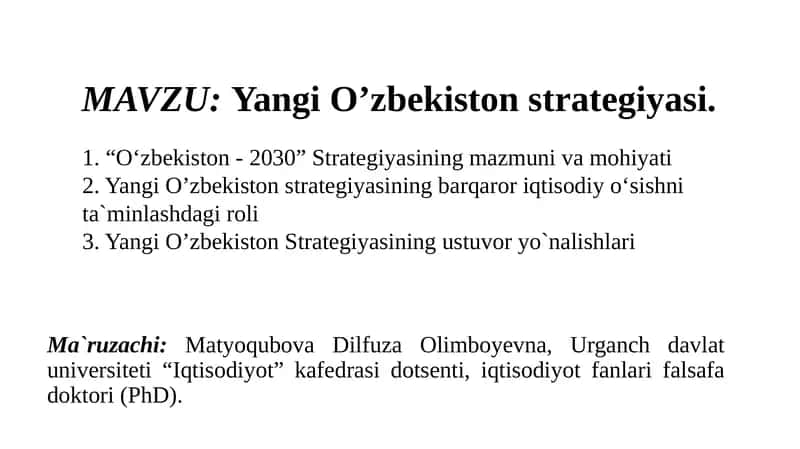 Yangi O'zbekiston strategiyasi