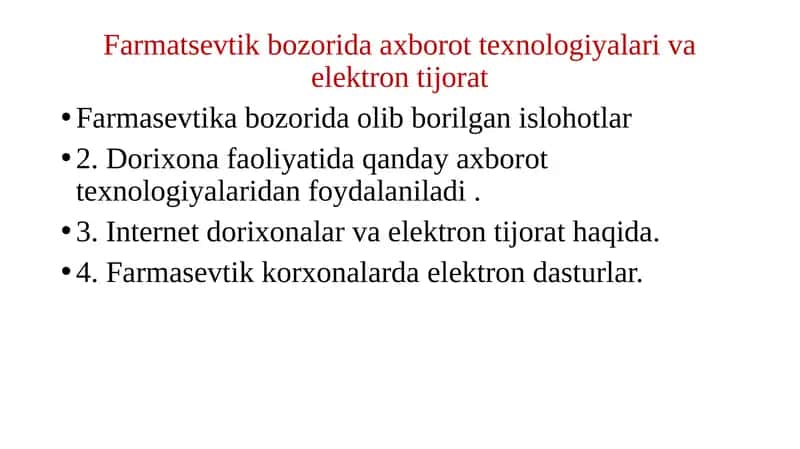 Farmatsevtik bozorida axborot texnologiyalari va elektron tijorat
