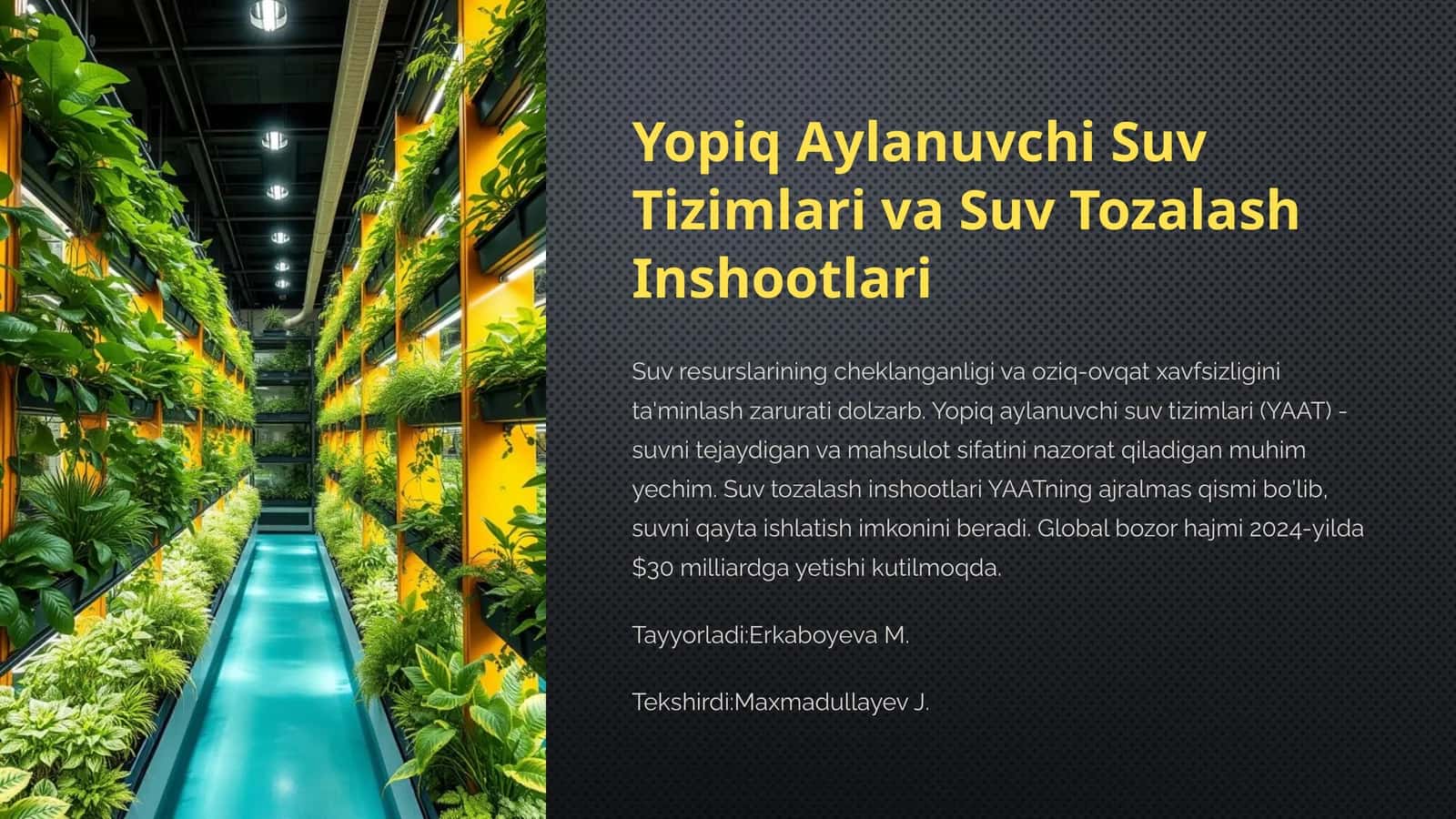 Yopiq Aylanuvchi Suv Tizimlari va Suv Tozalash Inshootlari