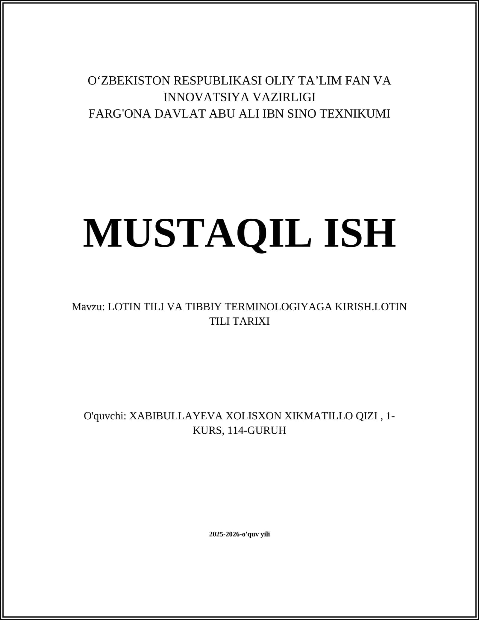 LOTIN TILI VA TIBBIY TERMINOLOGIYAGA KIRISH.LOTIN TILI TARIXI