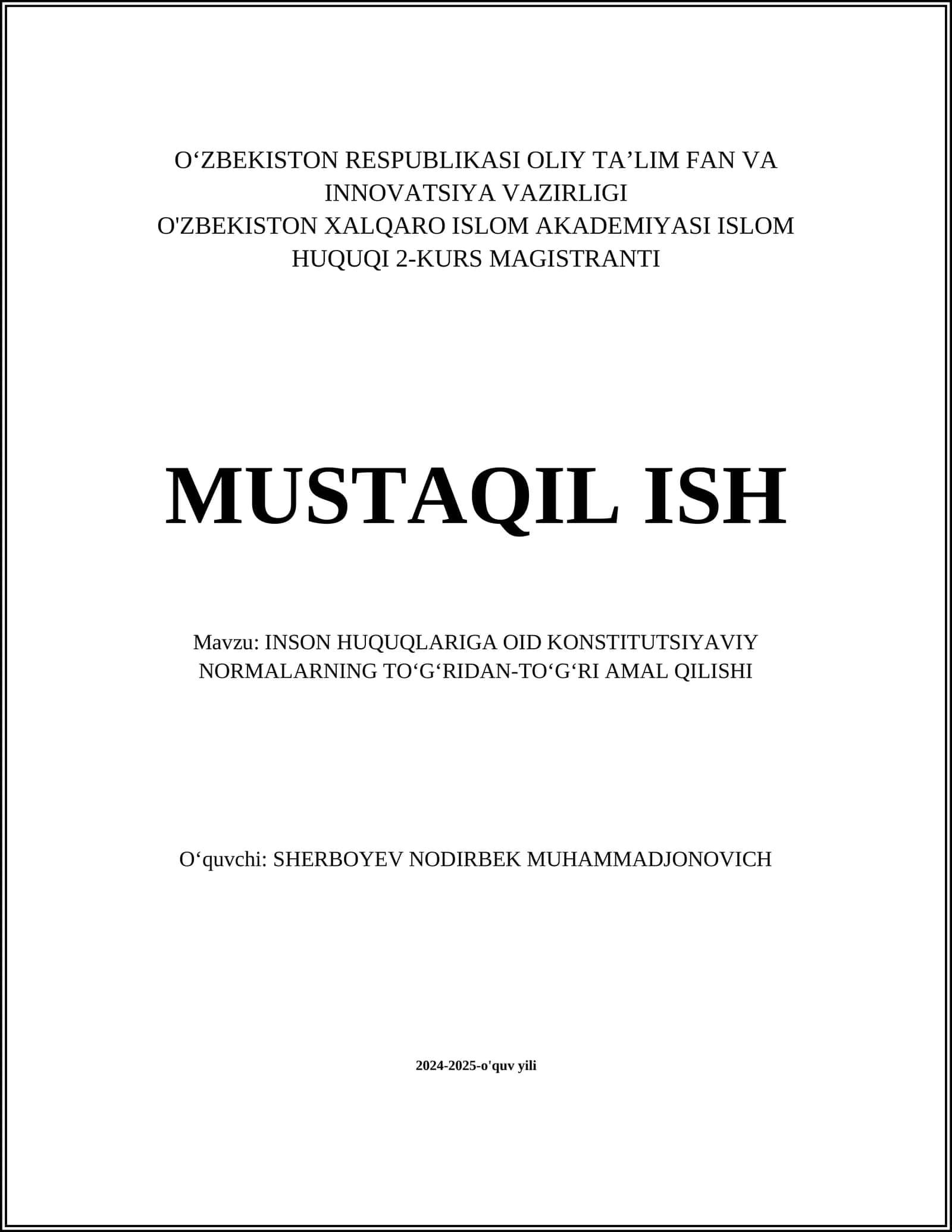 INSON HUQUQLARIGA OID KONSTITUTSIYAVIY NORMALARNING TO‘G‘RIDAN-TO‘G‘RI AMAL QILISHI