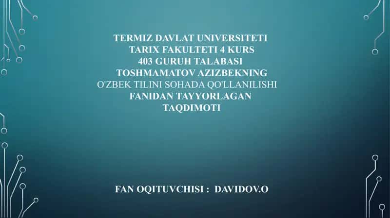 O'zbek tilini sohada qo'llanilishi
