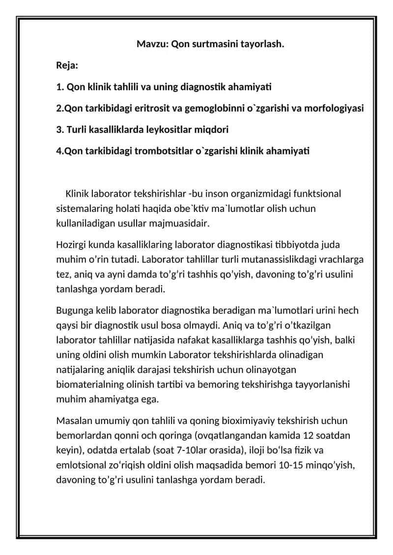 Qon surtmasini tayorlash