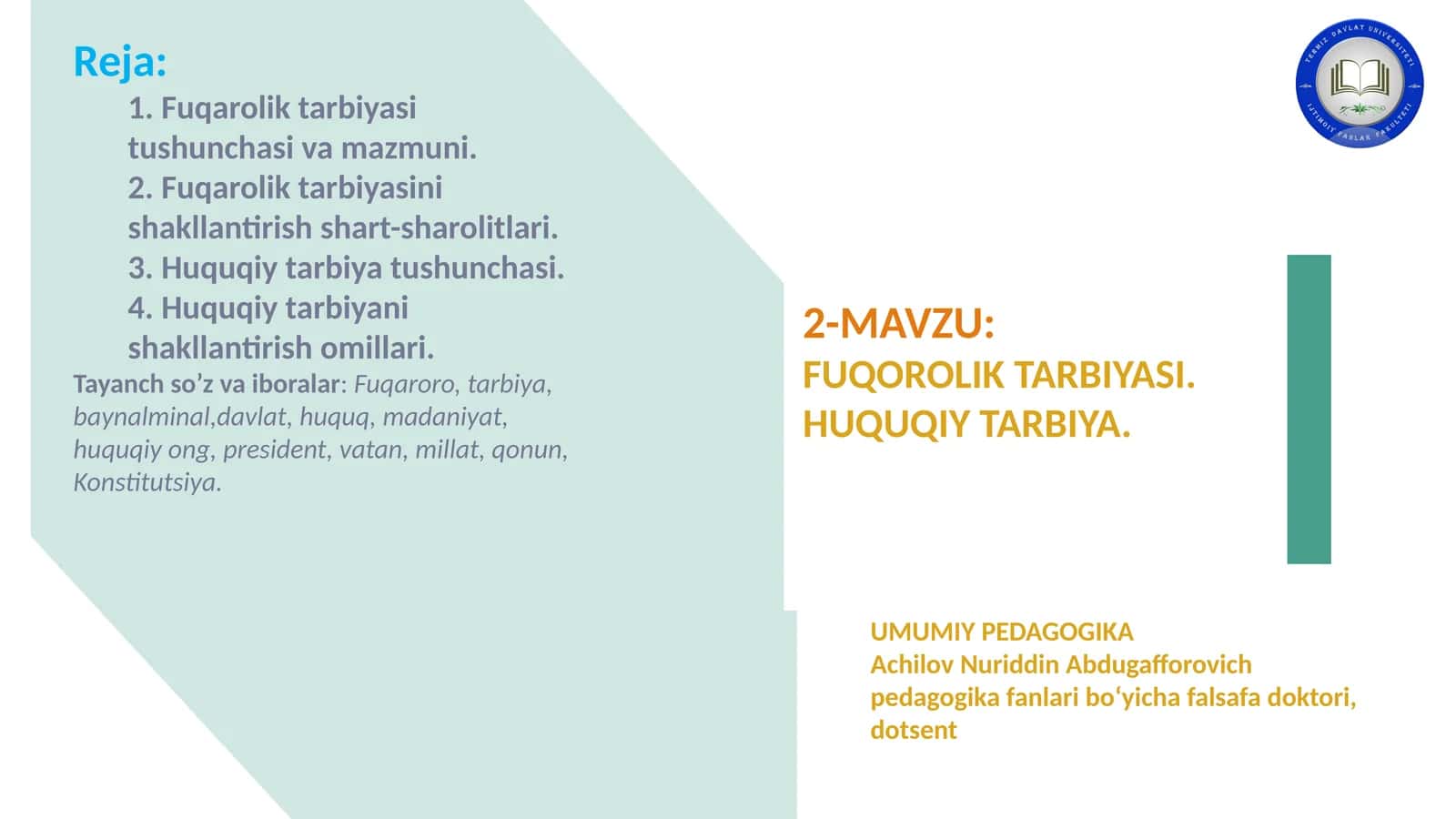 FUQOROLIK TARBIYASI. HUQUQIY TARBIYA