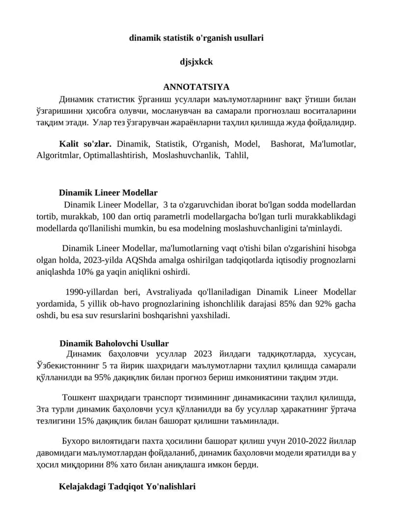Dinamik statistik o'rganish usullari