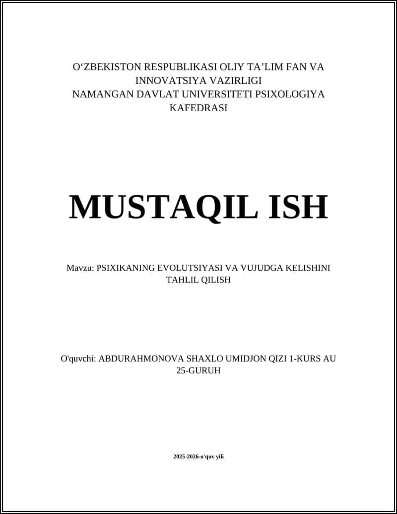 Psixikaning Evolutsiyasi va Vujudga Kelishini Tahlil Qilish