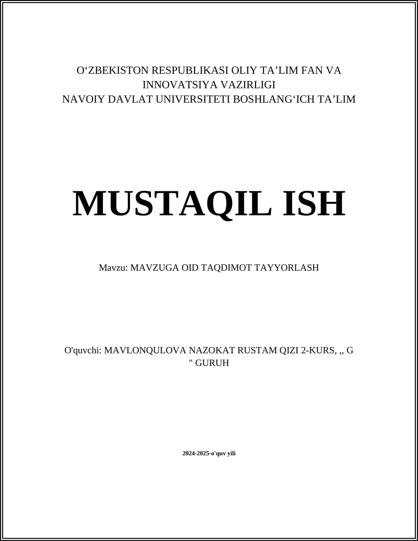 MAVZUGA OID TAQDIMOT TAYYORLASH