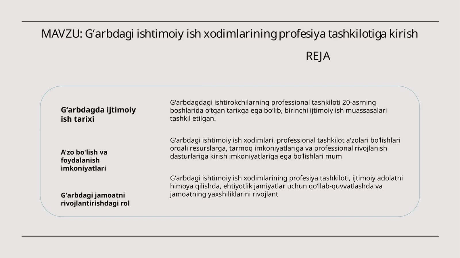 Gʻarbdagi ishtimoiy ish xodimlarining profesiya tashkilotiga kirish