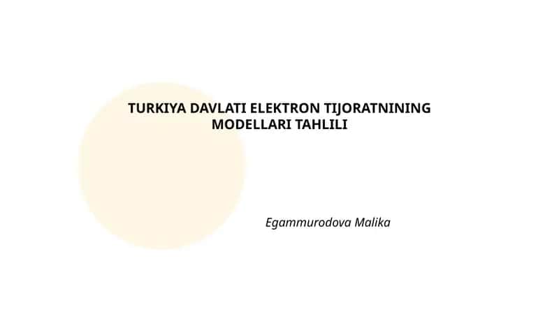 Turkiya Davlati Elektron Tijoratining Modellari Tahlili
