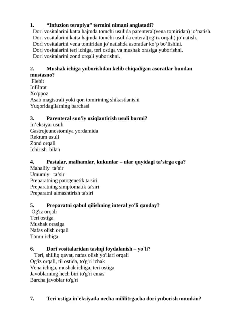 Dori vositalarini katta hajmda tomchi usulida parenteral